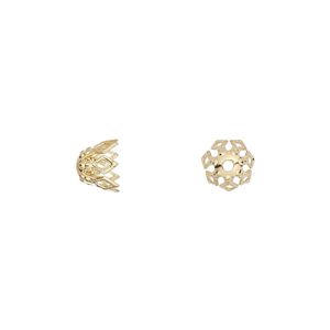 Bead cap, gold-plated brass, 7x5mm fancy basket with diamond cutouts, fits 7-10mm bead. Sold per pkg of 50.