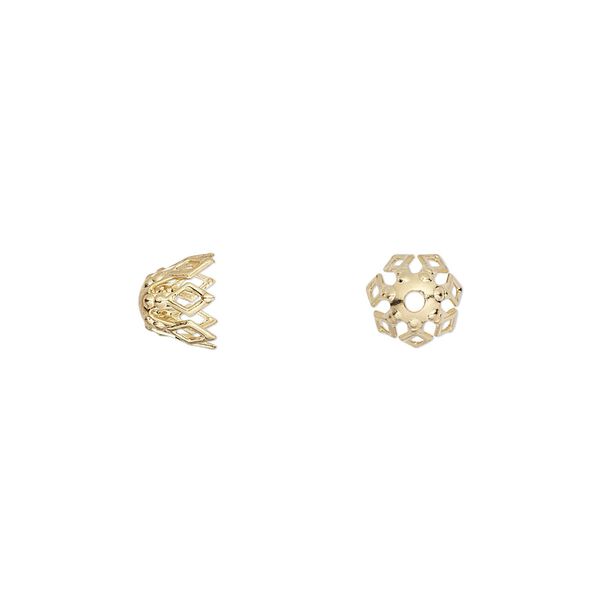 Bead cap, gold-plated brass, 7x5mm fancy basket with diamond cutouts, fits 7-10mm bead. Sold per pkg of 50. image number 0