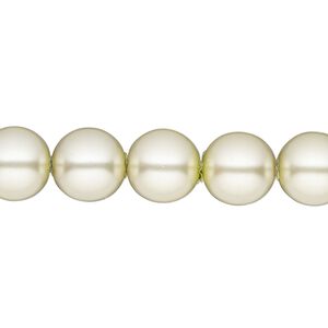 Bead, glass pearl, coated glass, beige, 10mm round. Sold per 18 " strand, approximately 50 beads.
