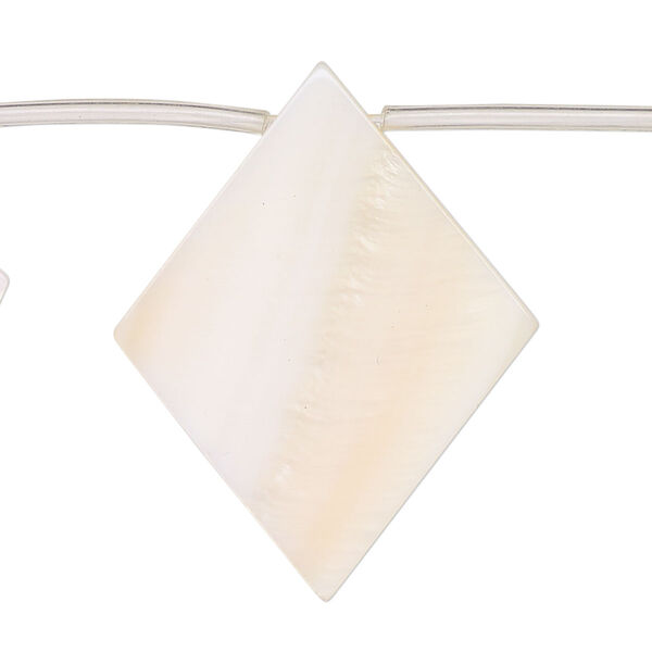 Bead, mother-of-pearl shell (bleached), white, 35x4mm-37x8mm top-drilled flat diamond, Mohs hardness 3-1/2. Sold per 15-inch strand, approximately 10 beads. image number 0