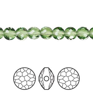 Bead 4pk peridot, Crystal Passions® Regenerated 6mm puffed round 5034