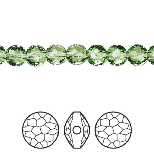 Bead 4pk peridot, Crystal Passions® Regenerated 6mm puffed round 5034 image number 0