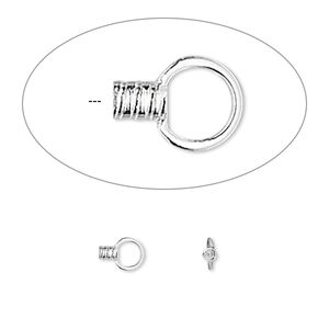 Crimp end, silver-plated brass, 2.5x1.5mm tube with loop, 0.5mm inside diameter. Sold per pkg of 10.