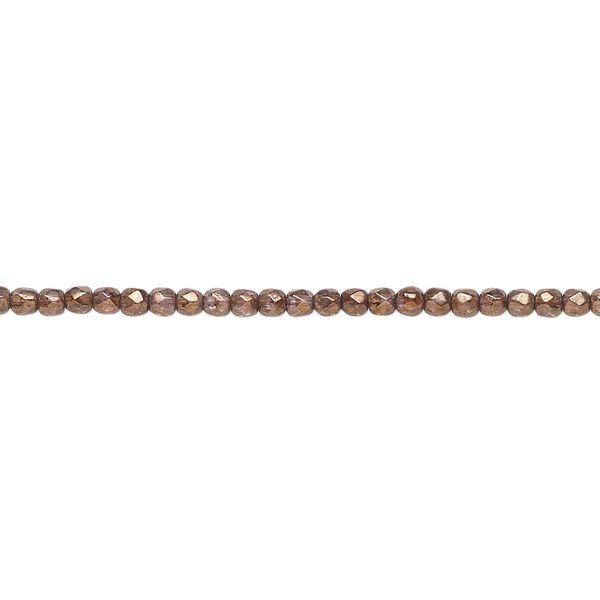 Bead, Czech fire-polished glass, translucent copper luster, 2mm faceted round. Sold per 8-inch strand, approximately 95-100 beads. image number 0