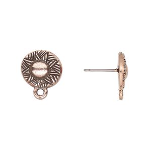 Earstud 1pkg2 TierraCast® pewter (tin-based alloy) / titanium, 12mm woven round / closed loop / rhythm theme, antiqued copper-plated 1 pair