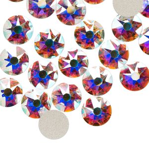 Flat back 12pk crystal AB foil back, Crystal Passions® 8.412-8.672mm rose round SS40 2088