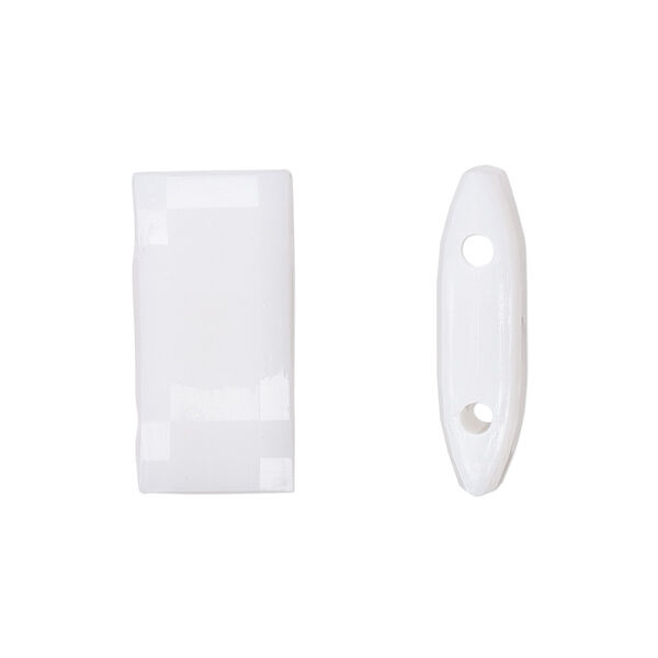 Bead, acrylic, white, 18x9mm double-drilled faceted puffed rectangle, fits up to 10mm bead. Sold per pkg of 20. image number 0
