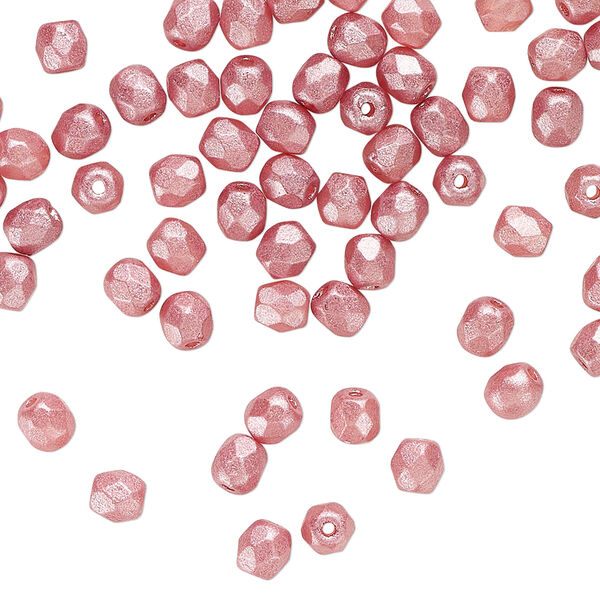 Bead 1pkg120, Czech fire-polished dipped d&eacute;cor glass, pearlescent dusty rose, 4mm faceted round. image number 0