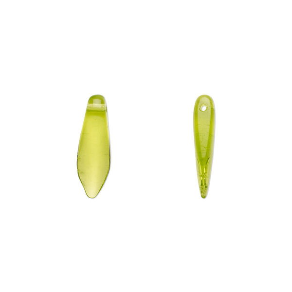 Bead, Czech pressed glass, olivine, 15.5x5mm top-drilled dagger. Sold per 15-1/2" to 16" strand, approximately 135-150 beads. image number 0