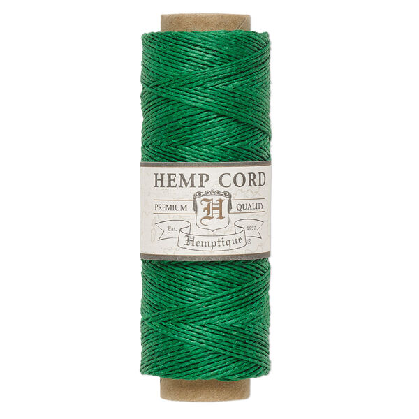 Cord, Hemptique®, polished hemp, green, 0.5mm diameter, 10-pound test. Sold per 205-foot spool. image number 0