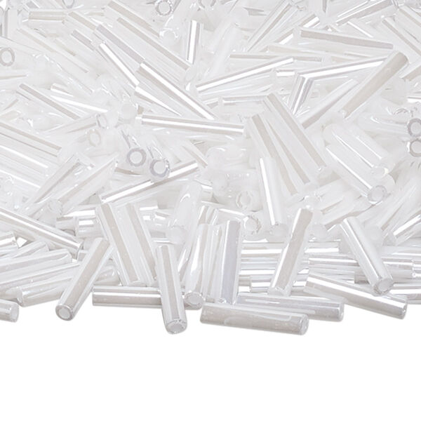Bead, Miyuki, bugle bead, glass, pkg/50 g, 12x2.4mm center-drilled, ceylon opaque pearl white, (RBU-0528). image number 0