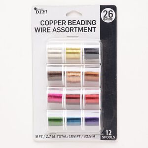 Wire assortment, copper, pkg/(12) 9 feet, assorted colors, round, 26 gauge.
