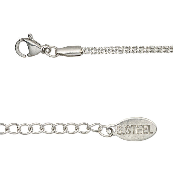 Chain, stainless steel, 1.5mm flat, 18 inches with 2-inch extender chain and lobster claw clasp. Sold individually. image number 0