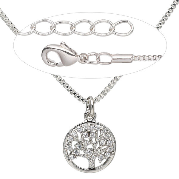 Necklace, Everyday Jewelry™, cubic zirconia and silver-plated brass charm with silver-plated brass chain, 18 inches. Sold individually. image number 0