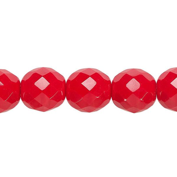 Bead, Czech fire-polished glass, pkg/15-1/2 to 16 inches, 12mm faceted round, opaque red, (93200). image number 0