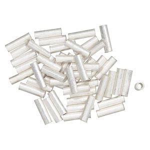 Bead, silver-finished brass, 15x4mm textured round tube. Sold per pkg of 50.