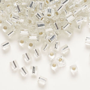 Seed bead, Miyuki 1pkg10g, glass, 3.5-3.7mm square, transparent silver-lined clear (SB-1)