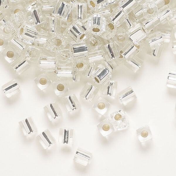 Seed bead, Miyuki 1pkg10g, glass, 3.5-3.7mm square, transparent silver-lined clear (SB-1) image number 0