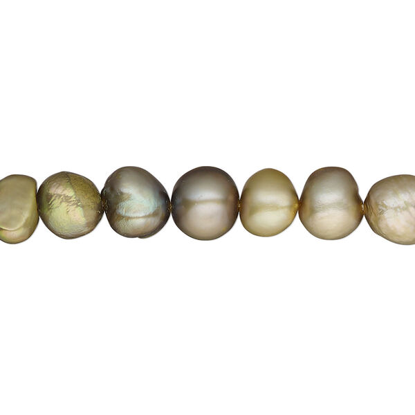Pearl, cultured freshwater (dyed), iris bronze, 5-7mm flat sided round, D grade, Mohs hardness 2-1/2 to 4. Sold per 16-inch strand. image number 0