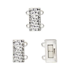Clasp magnetic 1pkg1 sterling silver, 14x7mm hammered rectangle, 1-strand