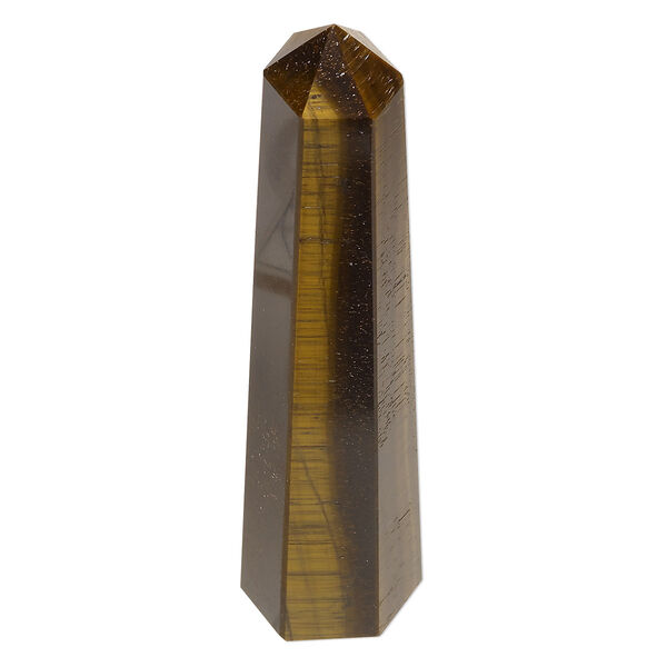 Gift, tigereye (natural), 3-1/2x3/4-inch to 4x1-inch hand-cut 6-sided point tower, C grade, Mohs hardness 7. Sold individually. image number 0