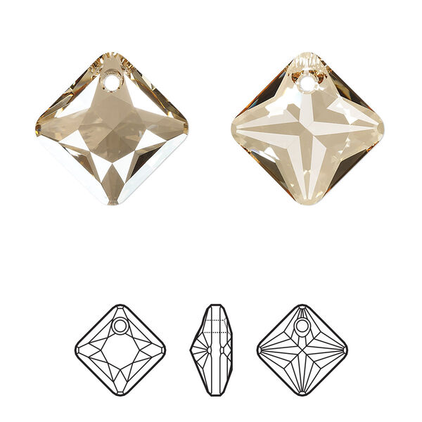 Drop 24pk crystal golden shadow, Swarovski® 16mm pendant princess cut 6431 image number 0