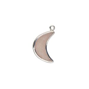 Drop sterling silver peach moonstone 1pk 15x10mm hand-cut flat 2-sided half moon, natural