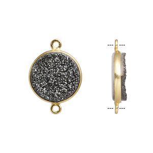 Druzy agate / sterling silver 1pkg1, electrocoated gold finished hand-cut flat round link 15mm