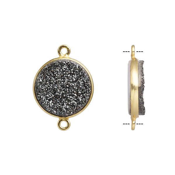 Druzy agate / sterling silver 1pkg1, electrocoated gold finished hand-cut flat round link 15mm image number 0