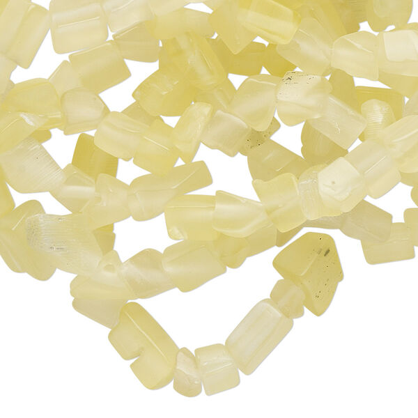 Bead, cat's eye glass (fiber optic glass), pale yellow-green, small chip. Sold per 32-inch strand. image number 0