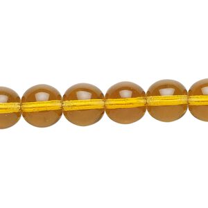Bead, Czech glass druk, transparent honey, 10mm round. Sold per 15-1/2" to 16" strand.