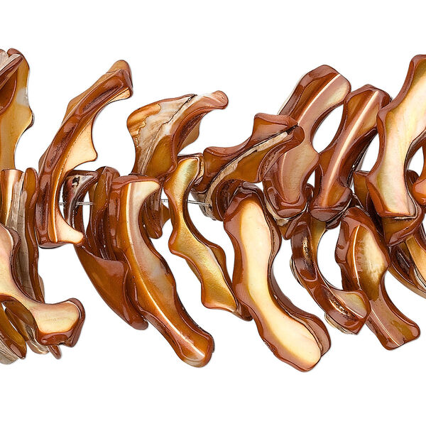 Bead, mother-of-pearl shell (dyed), dark amber, 20-35mm frangia. Sold per 15-1/2" to 16" strand. image number 0