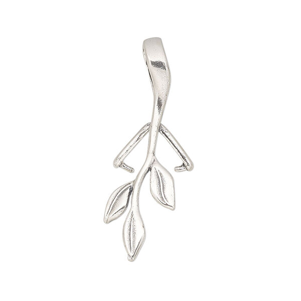 Bail, ice-pick, sterling silver, 33x10mm branch with leaves, 5mm grip length. Sold individually. image number 0