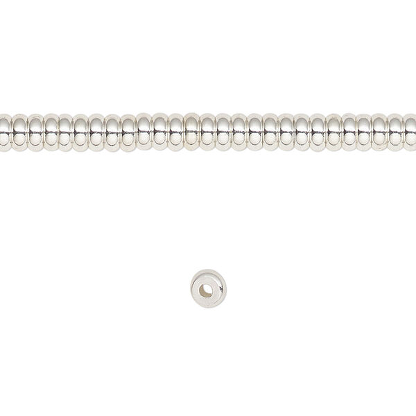 Bead, silver-finished brass, 4x2mm rondelle. Sold per 8-inch strand. image number 0