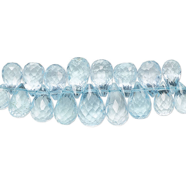 Bead, sky blue topaz (irradiated), 8x5mm-10x6mm graduated hand-cut top-drilled faceted teardrop, B grade, Mohs hardness 8. Sold per pkg of 18 beads. image number 0