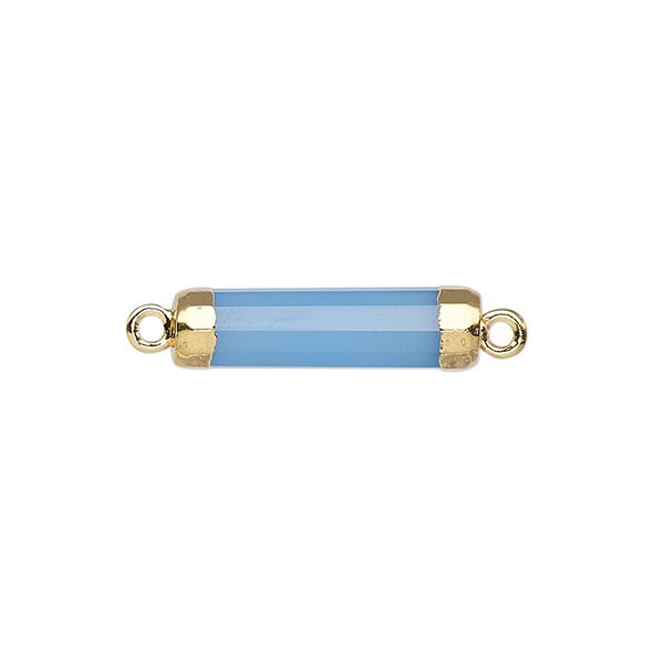 Link, blue chalcedony (dyed) / electroplated gold / gold-plated sterling silver, 20x5mm-21x6mm hand-cut faceted tube. Sold individually. image number 0
