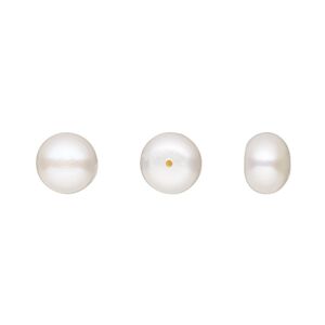 Pearl, White Lotus™, cultured freshwater (bleached), white, 8-8.5mm half-drilled button, B grade, Mohs hardness 2-1/2 to 4. Sold per pair.
