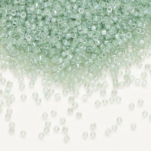 Seed bead, Delica®, glass, pkg/7.5g, #11 round, translucent glazed luster mint (DB-1483-1).