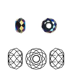 Bead 4pk jet shimmer 2X, Crystal Passions® 8x5.3mm briolette XL hole 5042