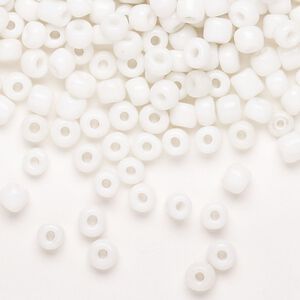 Seed bead, glass, pkg/50g, #6 round, opaque white.