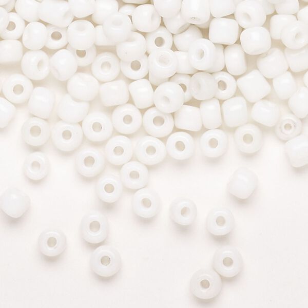 Seed bead, glass, pkg/50g, #6 round, opaque white. image number 0