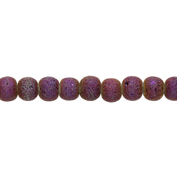 Bead, coated glass, opaque matte purple AB, 5-6mm uneven round. Sold per 15-1/2" to 16" strand. image number 0
