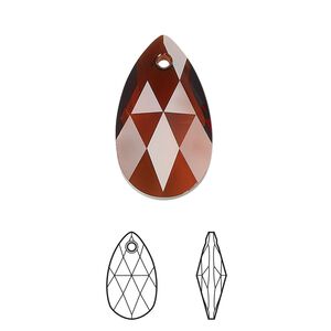 Drop 1pk smoked amber, Crystal Passions® 22x13mm pendant pear 6106