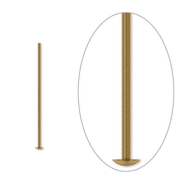 Head pin, antique gold-plated brass, 1 inch, 21 gauge. Sold per pkg of 1,000. image number 0
