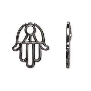 Component, painted "pewter" (zinc-based alloy), black, 23x18mm single-sided Fatima hand with cutouts. Sold per pkg of 2.