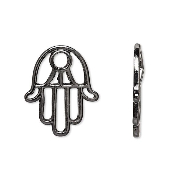 Component, painted "pewter" (zinc-based alloy), black, 23x18mm single-sided Fatima hand with cutouts. Sold per pkg of 2. image number 0