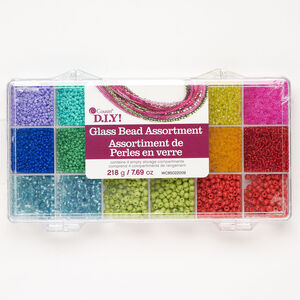 Seed bead mix, glass, 1pkg1, #8 and #15 round, 7.69 ounce, opaque and translucent mixed colors