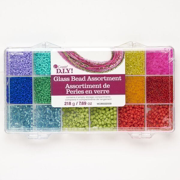 Seed bead mix, glass, 1pkg1, #8 and #15 round, 7.69 ounce, opaque and translucent mixed colors image number 0