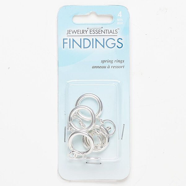 Clasp, springring, silver-finished "pewter" (zinc-based alloy), 18mm with (8) 10mm 16-gauge jump rings. Sold per pkg of 4. image number 0