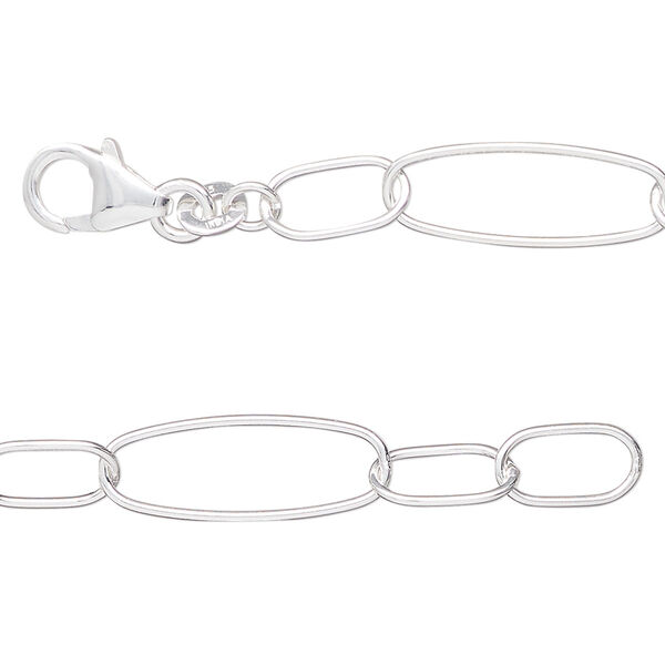 Sterling silver 1pkg1, oval long and short chain 16 inch 7mm image number 0